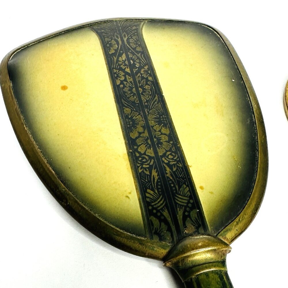 VTG 1930-40s Art Deco Vanity Mirror Set Catalin w/ Brass & Magnified Round - Picture 6 of 14